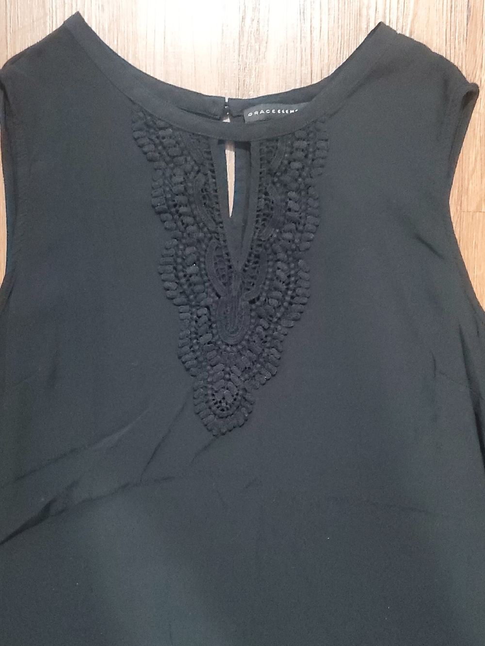 LAST CHANCE Grace Elements Black Crochet-Front Sleeveless Camisole